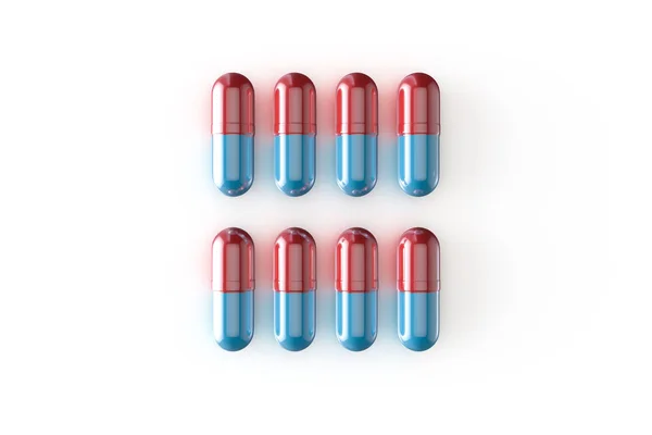 3D渲染 药物概念 抗生素胶囊丸和片剂 白色背景分离 — 图库照片