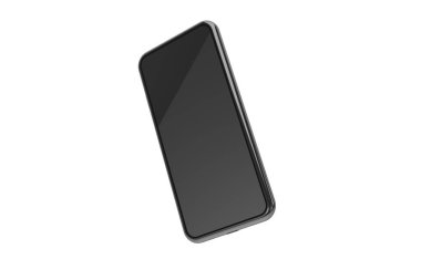 Yeni neslin beyaz üzerine koyu boş ekran şablonu olan tam ekran akıllı telefonunun tek model görüntüsünün 3d görüntülenmesi, yan ve perspektif görünümü.