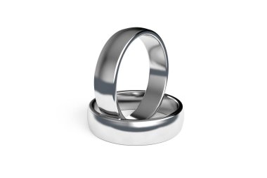 3D görüntüleme, iki gerçekçi çiftin beyaz arka planda izole edilmiş alyansını kapat..