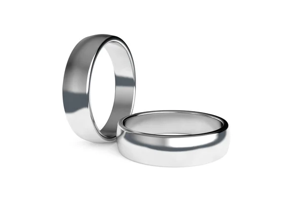 3Dレンダリング 白の背景に隔離された2つの現実的なカップルの銀の結婚指輪のクローズアップビュー — ストック写真