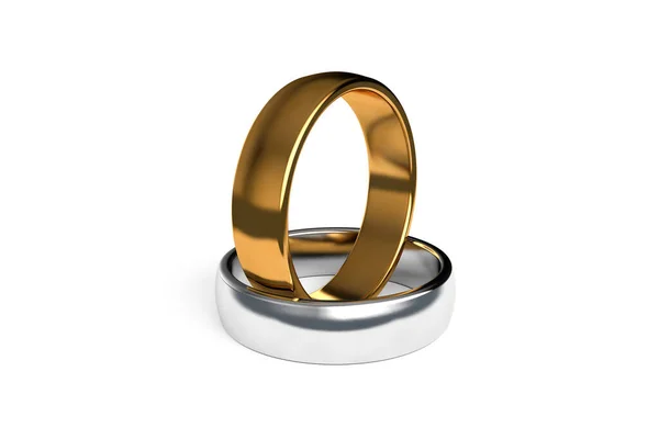 3D渲染 近景两对现实的银婚戒指和金婚戒指 隔离在白色背景 — 图库照片