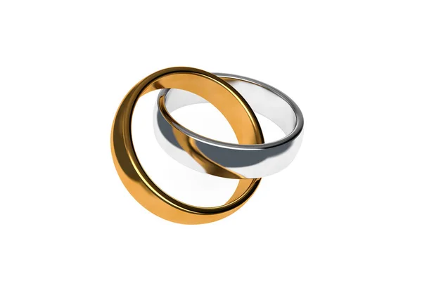 Darstellung Nahaufnahme Zweier Realistischer Eheringe Aus Silber Und Gold Isoliert — Stockfoto