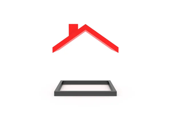 三维渲染红色屋顶 概念安全可靠 黑色框架 白色背景隔离 — 图库照片