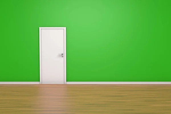 Rendering Ruimte Concept Vooraanzicht Van Gesloten Deur Met Groene Binnenwand — Stockfoto