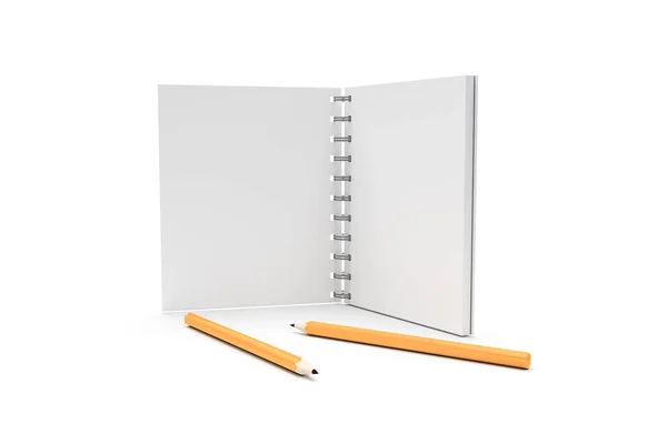 Representación Cuaderno Vacío Blanco Maqueta Plantilla Con Lápiz Copia Espacio — Foto de Stock