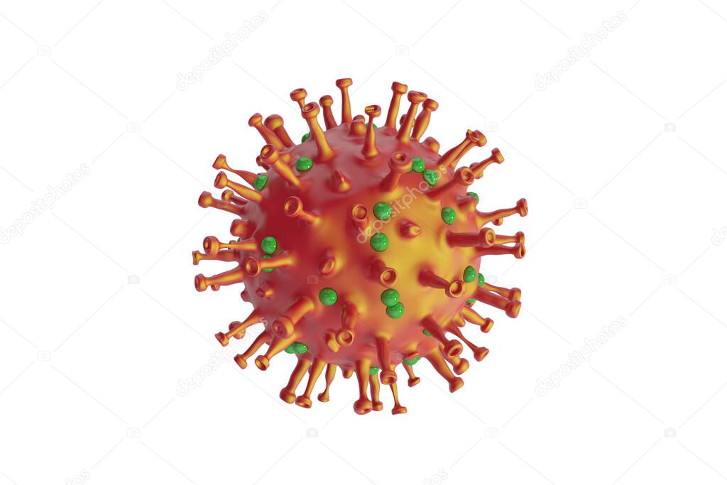 3d rendering, close up view of corona virus 2019-nCov which is dangerous flu cases as pandemic, isolated on white background.