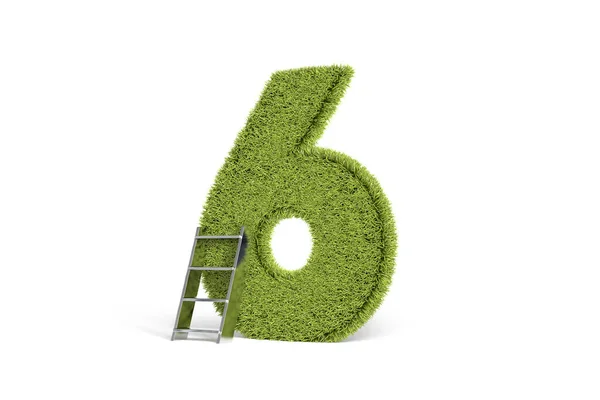 Rendering Framsidan Grön Färg Nummer Sex Gräs Form Naturen Med — Stockfoto