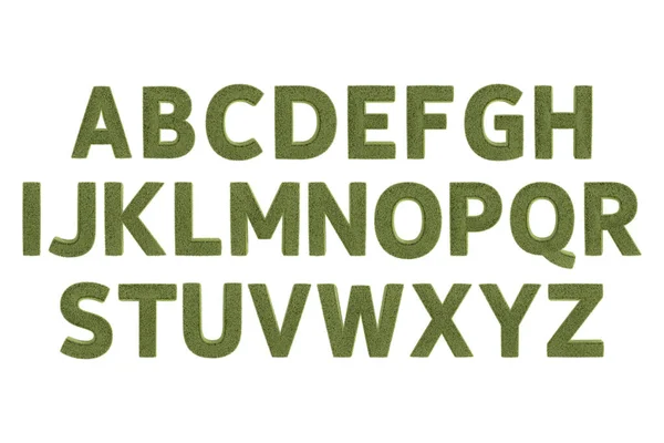 3D渲染 大写字母绿草字母块的前视图 自然字体为您的设计 隔离在白色背景 — 图库照片