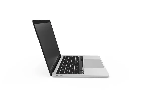 Renderelés Oldalnézet Laptop Mock Sablon Üres Képernyőn Elszigetelt Fehér Háttér — Stock Fotó