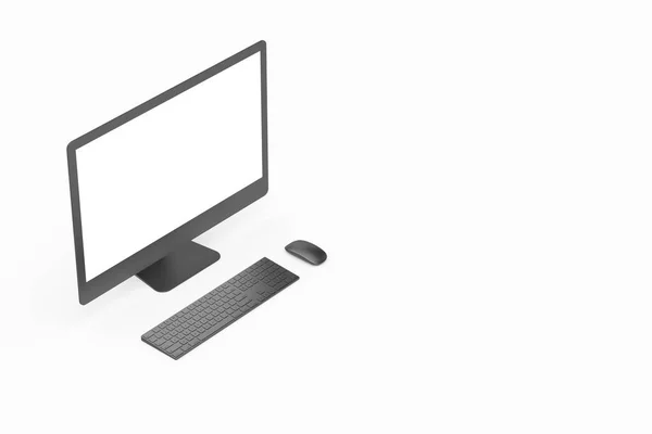 3D渲染 使用空白监视器屏幕 键盘和手机观看计算机集 在白色背景下隔离 — 图库照片