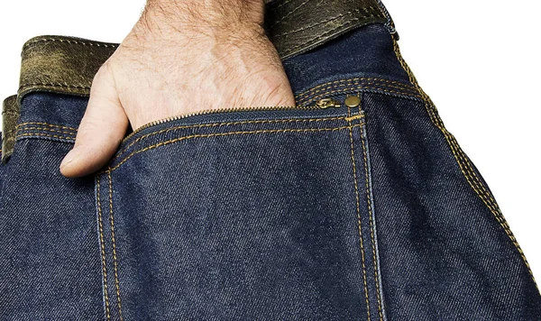 Handen Vilar Bakfickan Dina Jeans — Stockfoto