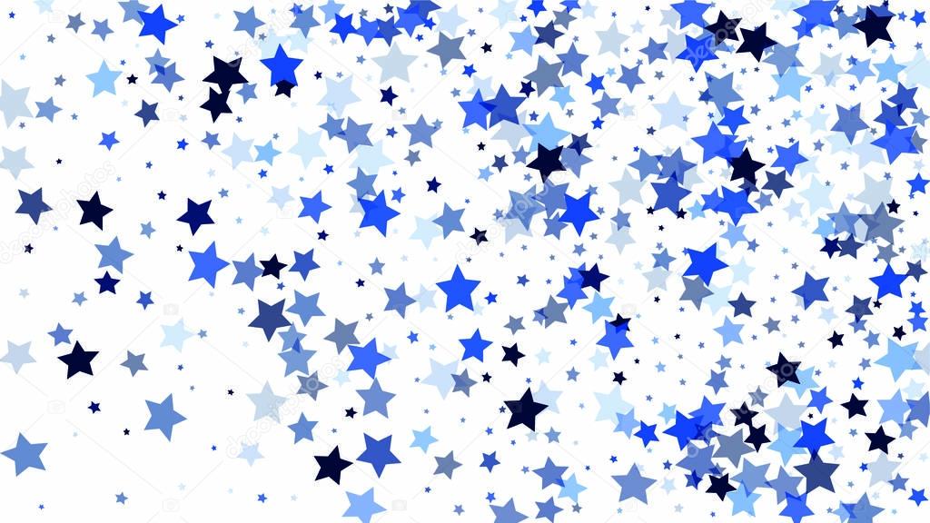 Many Random Falling Stars Confetti on White Sky Background. 