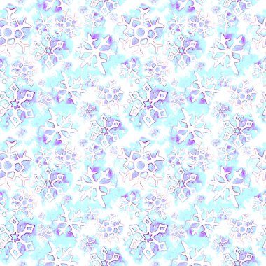 Sorunsuz kar taneleri kış desen. Noel el suluboya düşen kar taneleri çekilmiş. Sevimli kar yinelenebilir arka plan. Sarma, kumaş Tekstil için yazdırma.