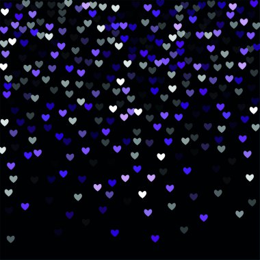 Güzel Konfeti Kalpleri Arkaplanda Düşüyor. Davetiye Şablonu Tasarım, Tebrik Kartı, Poster. Sevgililer Günü. Vektör illüstrasyonu