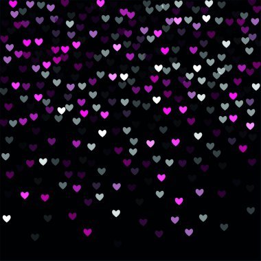 Güzel Konfeti Kalpleri Arkaplanda Düşüyor. Davetiye Şablonu Tasarım, Tebrik Kartı, Poster. Sevgililer Günü. Vektör illüstrasyonu