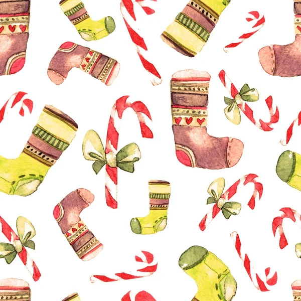 Beautiful Seamless Christmas Pattern. Hand Drawn Watercolor Illustration. Background for your design of Greeting Card, Invitations, Poster. Wonderful Print for Wrapping Paper, Fabric, Tiles, Wallpaper — Stock Photo, Image