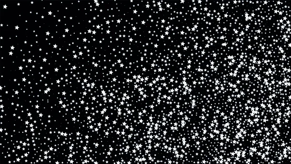 Veel willekeurige vallende sterren Confetti op donkere hemelachtergrond. — Stockvector