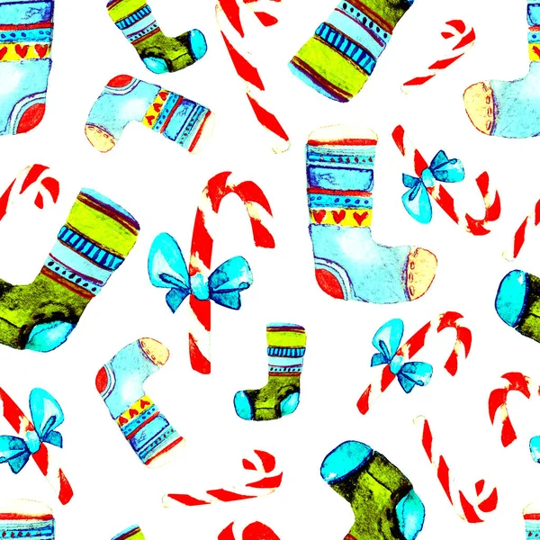 Beautiful Seamless Christmas Pattern. Hand Drawn Watercolor Illustration. Background for your design of Greeting Card, Invitations, Poster. Wonderful Print for Wrapping Paper, Fabric, Tiles, Wallpaper — Stock Photo, Image