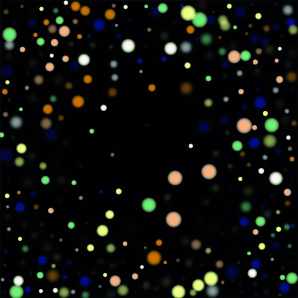 Gyönyörű csökkenő Blured konfetti. Bokeh háttér. Vektor színes hópelyhek alá az éjszakai égbolton. Fagyos karácsonyi háttér. Varázslatos Szilveszter háttérnyomtatás tündér. Vektoros illusztráció. — Stock Vector