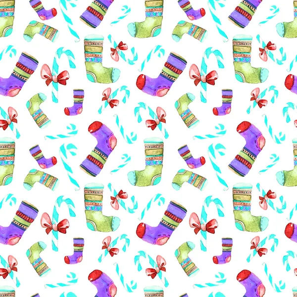 Beautiful Seamless Christmas Pattern. Hand Drawn Watercolor Illustration. Background for your design of Greeting Card, Invitations, Poster. Wonderful Print for Wrapping Paper, Fabric, Tiles, Wallpaper — Stock Photo, Image