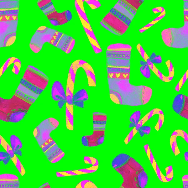Schöne nahtlose Weihnachtsmuster. handgezeichnete Aquarell-Illustration. Hintergrund für die Gestaltung von Grußkarten, Einladungen, Plakaten. wunderbarer Druck für Packpapier, Stoff, Fliesen, Tapeten — Stockfoto