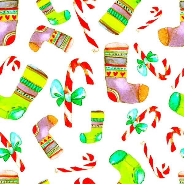 Beautiful Seamless Christmas Pattern. Hand Drawn Watercolor Illustration. Background for your design of Greeting Card, Invitations, Poster. Wonderful Print for Wrapping Paper, Fabric, Tiles, Wallpaper — Stock Photo, Image