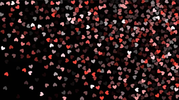 Hermosos corazones de Confetti cayendo sobre fondo negro. Plantilla de invitación Diseño de fondo, Tarjeta de felicitación, Póster. Día de San Valentín — Vector de stock