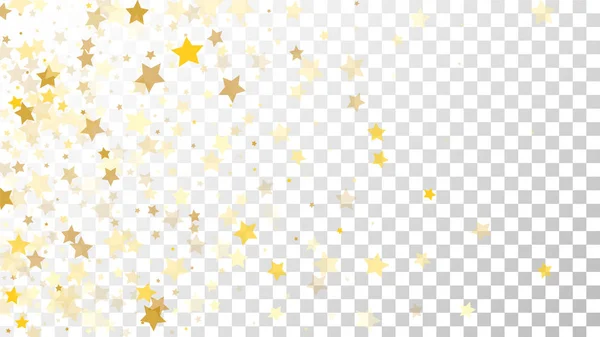 Fondo abstracto con muchas estrellas doradas que caen al azar Confetti sobre fondo transparente. Antecedentes de invitación . — Vector de stock