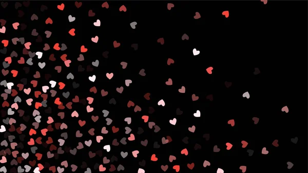 Hermosos corazones de Confetti cayendo sobre fondo negro. Plantilla de invitación Diseño de fondo, Tarjeta de felicitación, Póster. Día de San Valentín — Vector de stock