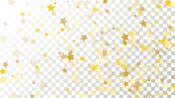 Abstract Background with Many Random Falling Golden Stars Confetti on Transparent Background. Invitation Background. — Stock Vector