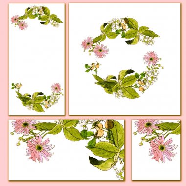Sonbaharda çiçek çelenk: Aster, Kasımpatı, ortanca, Rose gemi. Suluboya el çekilmiş arka plan, daire kare tasarımınız için. Davetiye kartı, tekstil baskı, Poster için sonbahar çiçek tasarım.