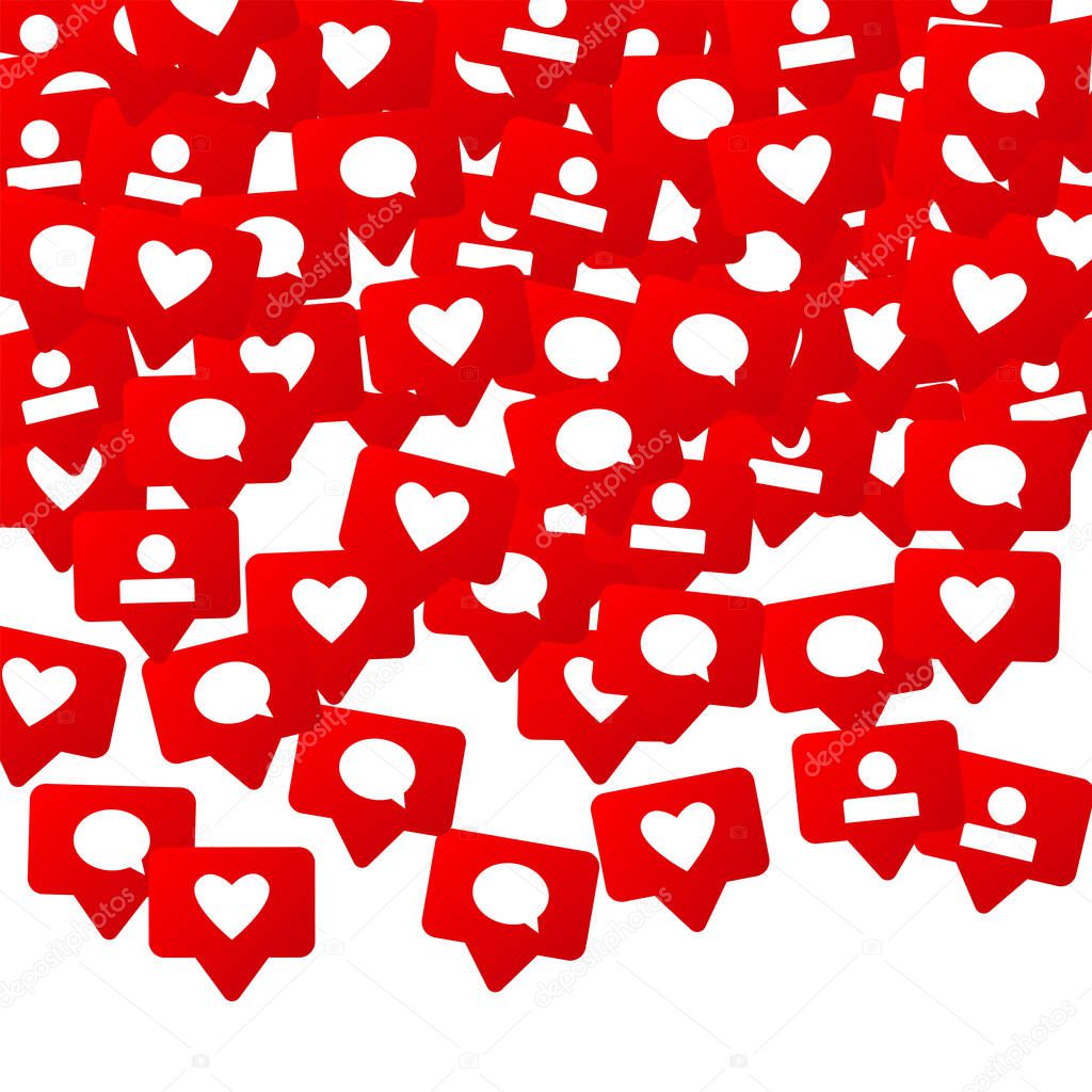 Notifications with Likes, Followers and Comments. Social Media Marketing.  Rating Scale Elements of Design for Web, Advertisement, Promotion, Marketing, Internet,  CEO  Concept for Social Media Design