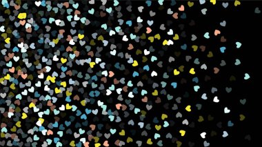 Siyah arka plan üzerine düşen güzel konfeti kalpler. Davetiye şablon arka plan tasarımı, tebrik kartı, Poster. Sevgililer günü