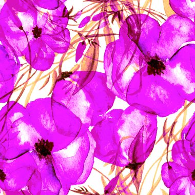 Sulu Boya Dikişsiz çiçek desenli. Tekstil baskı, davet arka plan, duvar kağıdı için trendy çiçek Background Tasarımı, kumaş baskı, düğün kartı el çizilmiş suluboya resim.