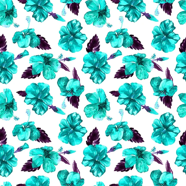 Aquarell nahtloses Muster. Handgemalte Illustration tropischer Blätter und Blumen. tropisches Sommermotiv mit Hibiskusmuster. — Stockfoto