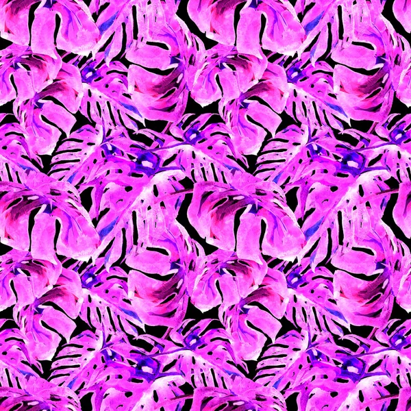 Aquarell nahtloses Muster. Handgemalte Illustration tropischer Blätter und Blumen. tropisches Sommermotiv mit Lianenmuster. — Stockfoto