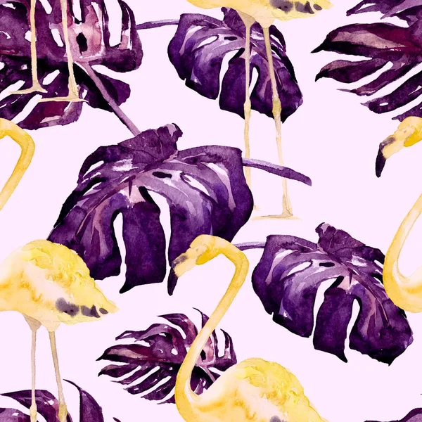 Akvarell Seamless Pattern. Kézzel festett szemlélteti a trópusi levelek és virágok. Tropic nyári motívum trópusi mintával. — Stock Fotó