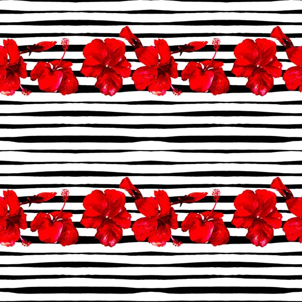 Hibiscus sömlösa mönster med linjer. — Stockfoto
