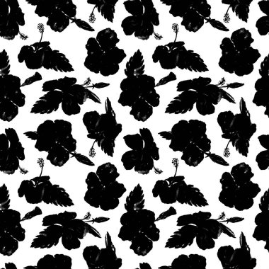 Sulu Boya Dikişsiz desen. El çizimi tropikal yaprak ve çiçek boyalı. Tropic yaz Motif Hibiscus desenli.