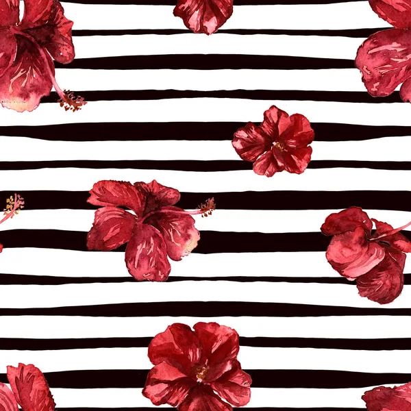 Modèle sans couture Hibiscus avec lignes . — Photo