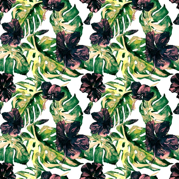 Exotic Flowers. Watercolor Seamless Pattern.