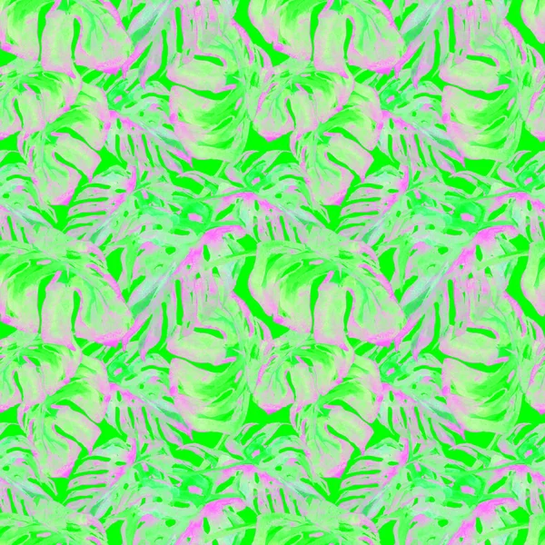 Watercolor Seamless Pattern. Hand Painted Illustration of Tropical Leaves and Flowers. Tropic Summer Motif with Liana Pattern. — Stock Photo, Image