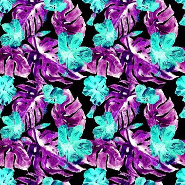 Egzotik çiçekler. Sulu Boya Dikişsiz desen. 