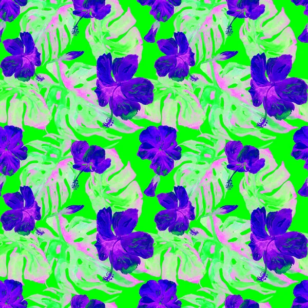 Exotic Flowers. Watercolor Seamless Pattern.