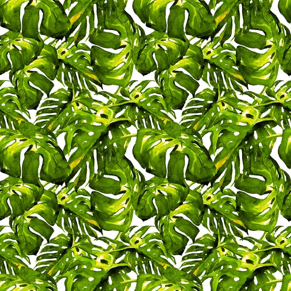 Patrón sin costura de acuarela. Ilustración pintada a mano de hojas y flores tropicales. Motivo de verano tropical con patrón de Liana . — Foto de Stock