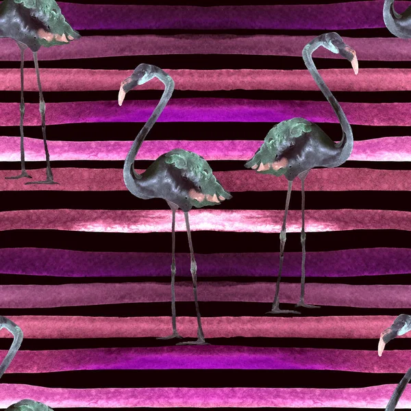 Akwarela paski wzór z Flamingo. — Zdjęcie stockowe