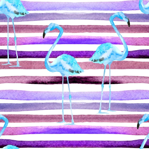 Padrão sem costura listras aquarela com Flamingo . — Fotografia de Stock