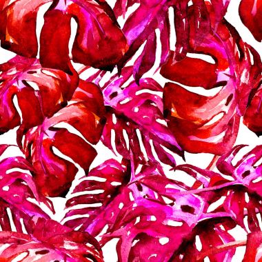 Sulu Boya Dikişsiz desen. El çizimi tropikal yaprak ve çiçek boyalı. Tropic yaz Motif Monstera desenli.