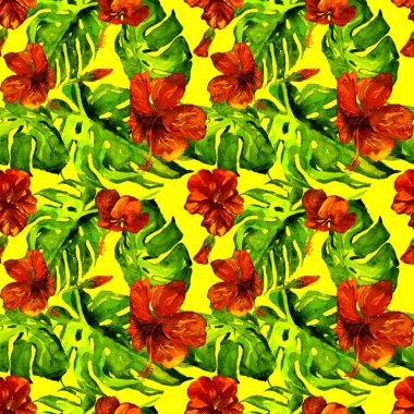 Egzotik çiçekler. Sulu Boya Dikişsiz desen. 