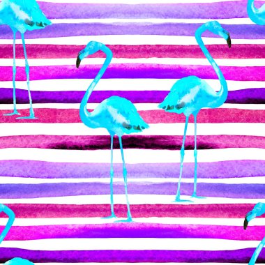 Suluboya Flamingo ile Seamless Modeli çizgili.